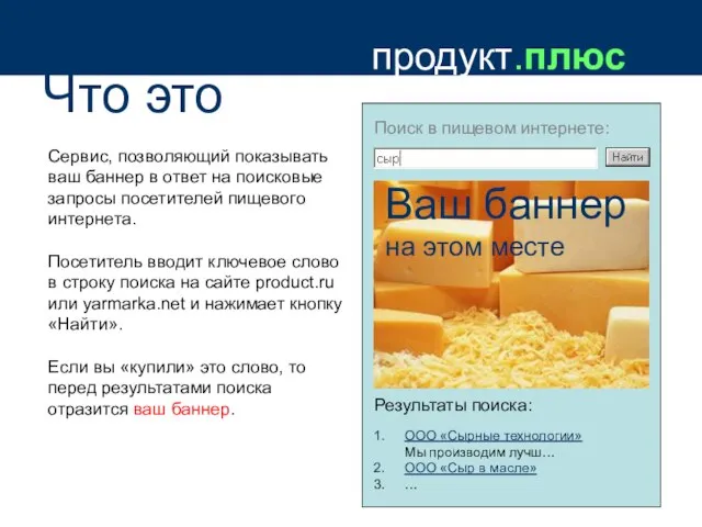 продукт.плюс Что это Сервис, позволяющий показывать ваш баннер в ответ на поисковые