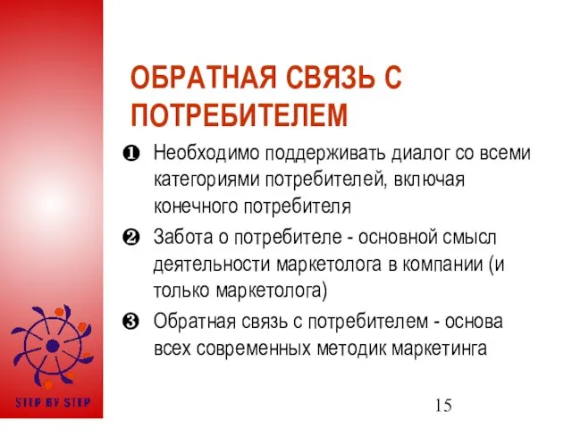 ОБРАТНАЯ СВЯЗЬ С ПОТРЕБИТЕЛЕМ Необходимо поддерживать диалог со всеми категориями потребителей, включая