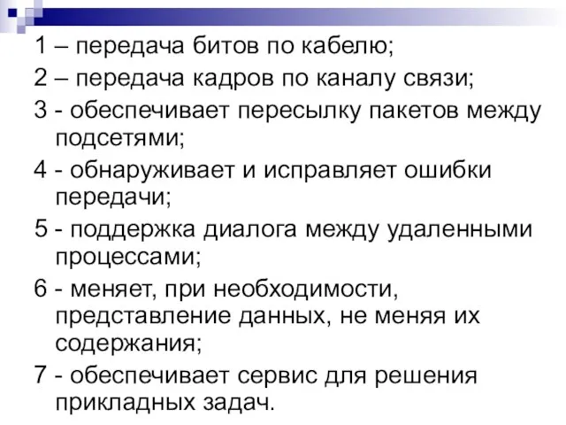 1 – передача битов по кабелю; 2 – передача кадров по каналу