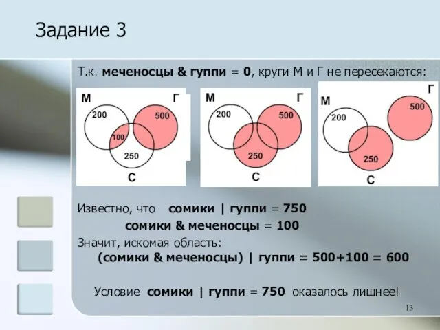 Т.к. меченосцы & гуппи = 0, круги М и Г не пересекаются: