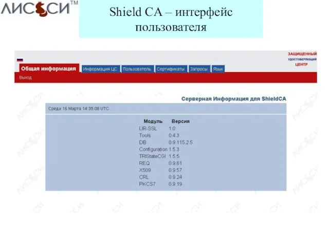 Shield CA – интерфейс пользователя