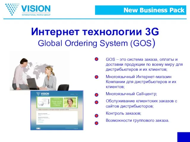 Интернет технологии 3G Global Ordering System (GOS) GOS – это система заказа,