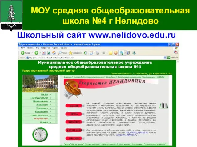 Школьный сайт www.nelidovo.edu.ru МОУ средняя общеобразовательная школа №4 г Нелидово