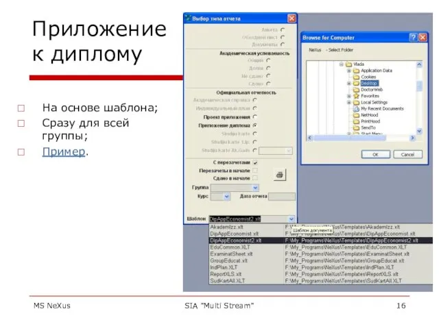 MS NeXus SIA "Multi Stream" Приложение к диплому На основе шаблона; Сразу для всей группы; Пример.