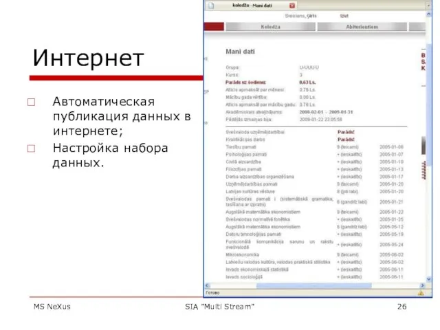 MS NeXus SIA "Multi Stream" Интернет Автоматическая публикация данных в интернете; Настройка набора данных.