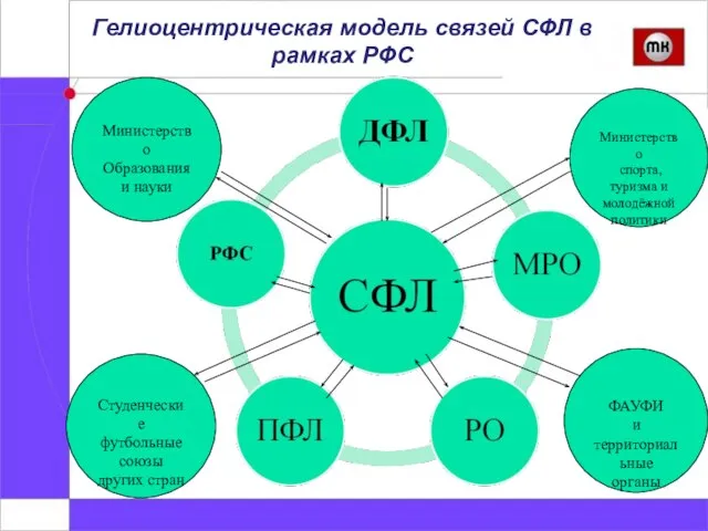 Гелиоцентрическая модель связей СФЛ в рамках РФС Министерство спорта, туризма и молодёжной