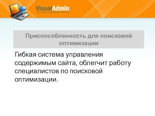 Гибкая система управления содержимым сайта, облегчит работу специалистов по поисковой оптимизации. Приспособленность для поисковой оптимизации