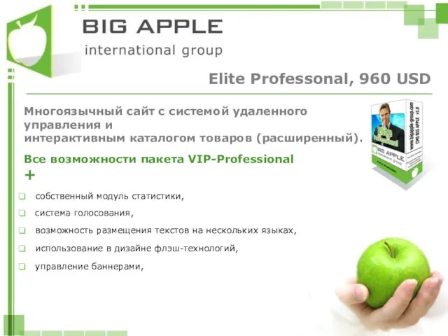 Elite Professonal, 960 USD Многоязычный сайт с системой удаленного управления и интерактивным
