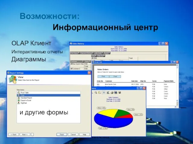ООО "Система" Информационный центр OLAP Клиент Интерактивные отчеты Диаграммы и другие формы Возможности: