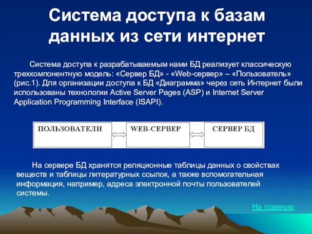 Система доступа к базам данных из сети интернет Система доступа к разрабатываемым