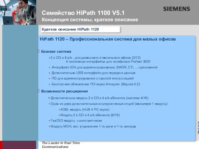 page Семейство HiPath 1100 V5.1 Концепция системы, краткое описание HiPath 1120 –