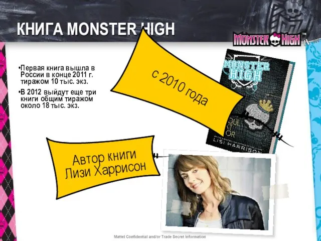 КНИГА MONSTER HIGH Первая книга вышла в России в конце 2011 г.