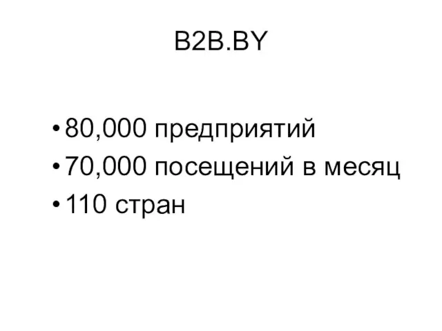 B2B.BY 80,000 предприятий 70,000 посещений в месяц 110 стран