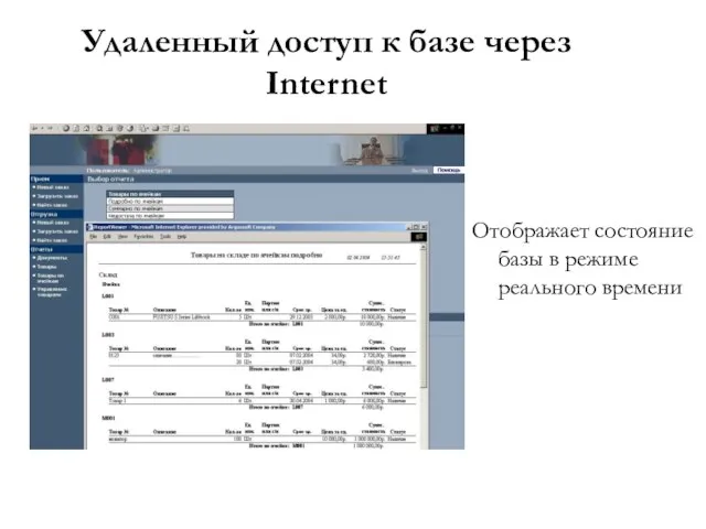 Удаленный доступ к базе через Internet Отображает состояние базы в режиме реального времени