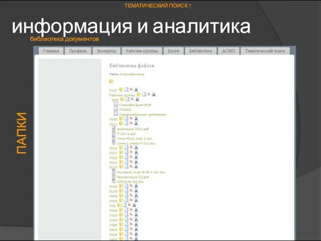 информация и аналитика библиотека документов ПАПКИ ТЕМАТИЧЕСКИЙ ПОИСК ↑