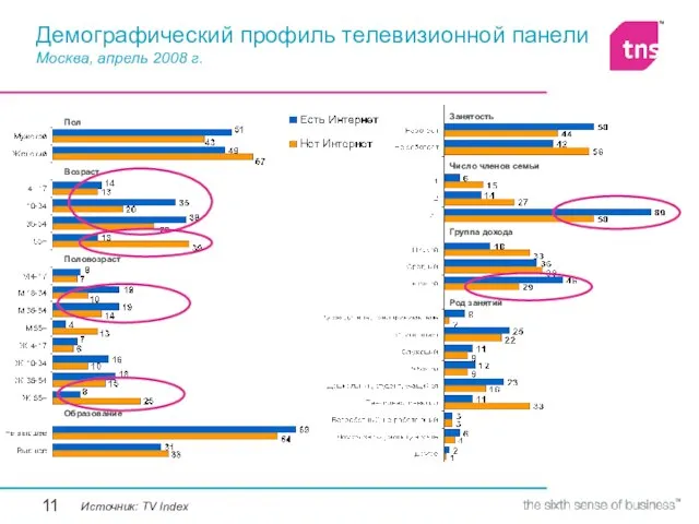 Демографический профиль телевизионной панели Москва, апрель 2008 г. Занятость Возраст Половозраст Род