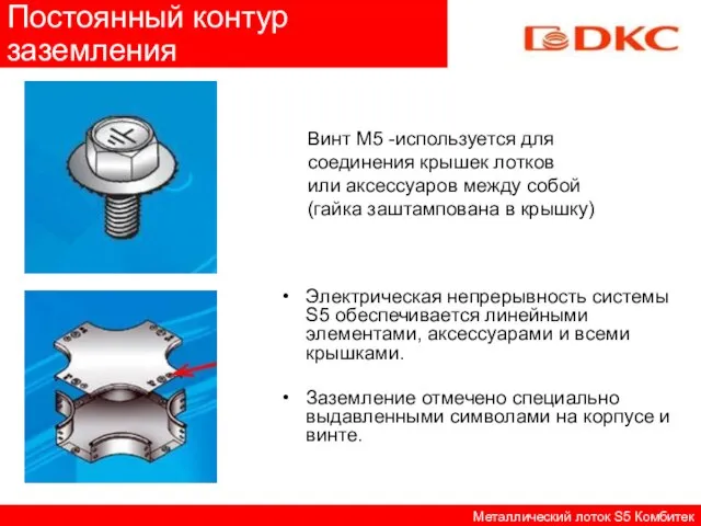 Постоянный контур заземления Электрическая непрерывность системы S5 обеспечивается линейными элементами, аксессуарами и