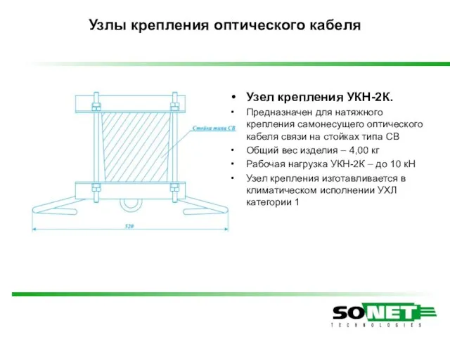 Узел крепления УКН-2К. Предназначен для натяжного крепления самонесущего оптического кабеля связи на