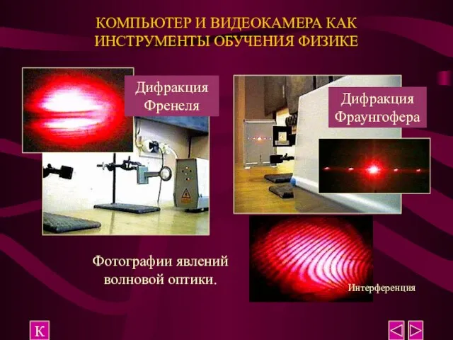 КОМПЬЮТЕР И ВИДЕОКАМЕРА КАК ИНСТРУМЕНТЫ ОБУЧЕНИЯ ФИЗИКЕ К Фотографии явлений волновой оптики.