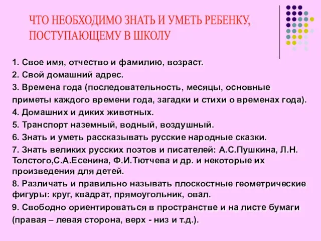 1. Свое имя, отчество и фамилию, возраст. 2. Свой домашний адрес. 3.