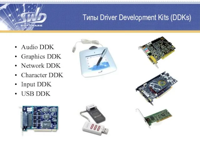Типы Driver Development Kits (DDKs) Audio DDK Graphics DDK Network DDK Character