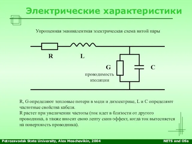 Petrozavodsk State University, Alex Moschevikin, 2004 NETS and OSs Электрические характеристики R,