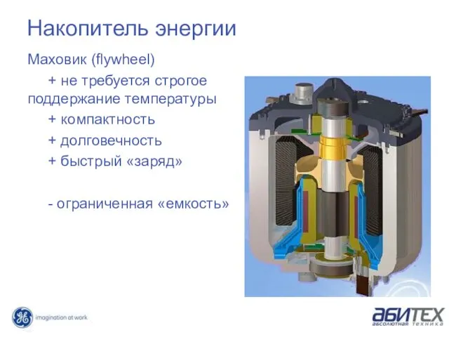 Накопитель энергии Маховик (flywheel) + не требуется строгое поддержание температуры + компактность