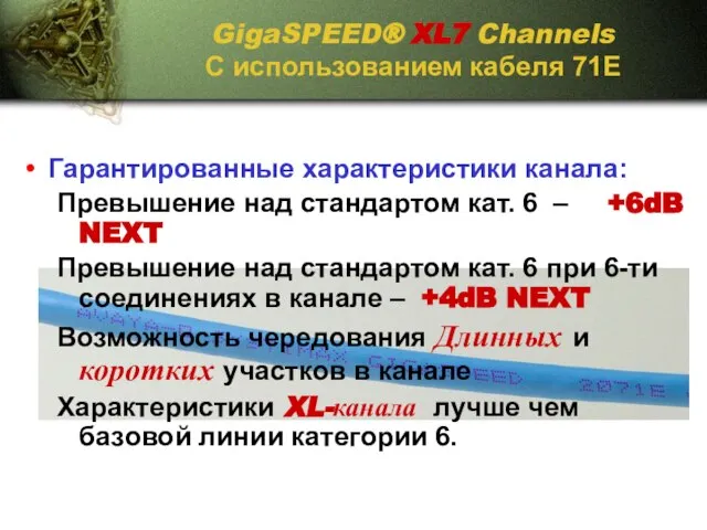 GigaSPEED® XL7 Channels С использованием кабеля 71Е Гарантированные характеристики канала: Превышение над