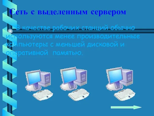 Сеть с выделенным сервером В качестве рабочих станций обычно используются менее производительные