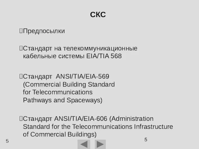 СКС Предпосылки Стандарт на телекоммуникационные кабельные системы EIA/TIA 568 Стандарт ANSI/TIA/EIA-569 (Commercial