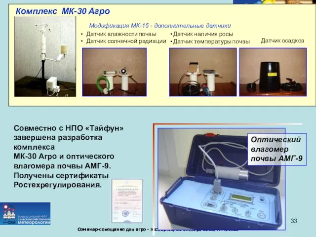 Оптический влагомер почвы АМГ-9 Совместно с НПО «Тайфун» завершена разработка комплекса МК-30