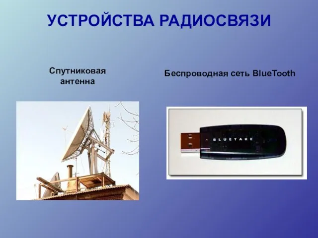 УСТРОЙСТВА РАДИОСВЯЗИ Спутниковая антенна Беспроводная сеть BlueTooth