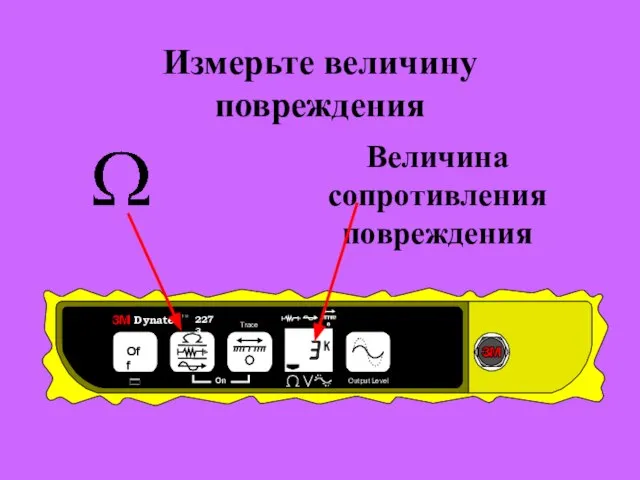 Измерьте величину повреждения Off On Dynatel T M 2273 Output Level Trace