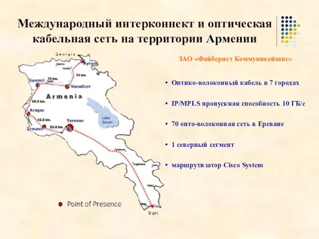 Международный интерконнект и оптическая кабельная сеть на территории Армении ЗАО «Файбернет Коммуникейшнс»