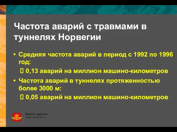 Частота аварий с травмами в туннелях Норвегии Средняя частота аварий в период