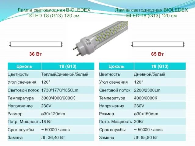 Лампа светодиодная BIOLEDEX ®LED T8 (G13) 120 см 36 Вт 65 Вт