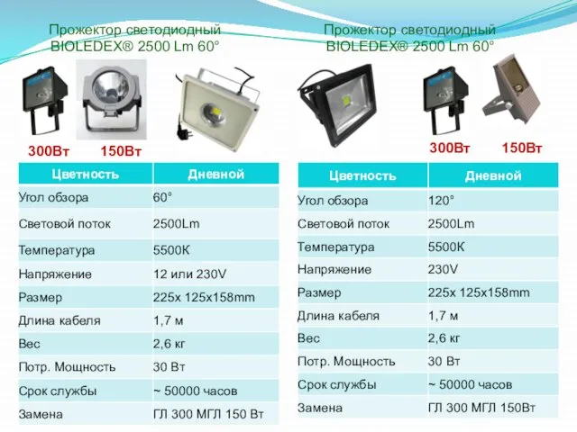 Прожектор светодиодный BIOLEDEX® 2500 Lm 60° 300Вт 300Вт 150Вт 150Вт Прожектор светодиодный BIOLEDEX® 2500 Lm 60°