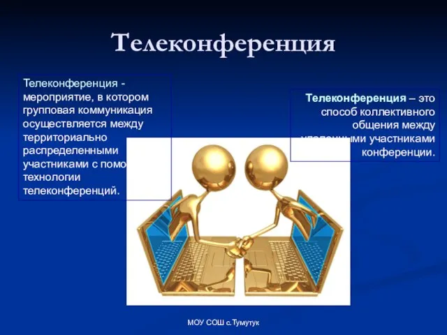 МОУ СОШ с.Тумутук Телеконференция Телеконференция - мероприятие, в котором групповая коммуникация осуществляется