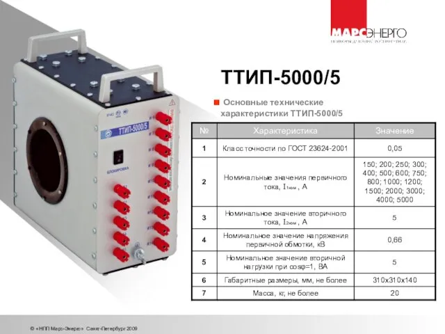 © «НПП Марс-Энерго» Санкт-Петербург 2009 ТТИП-5000/5 Основные технические характеристики ТТИП-5000/5