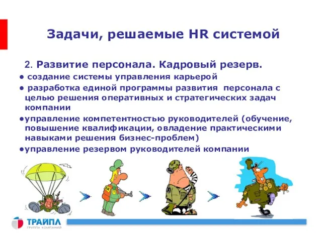 Задачи, решаемые HR системой 2. Развитие персонала. Кадровый резерв. создание системы управления