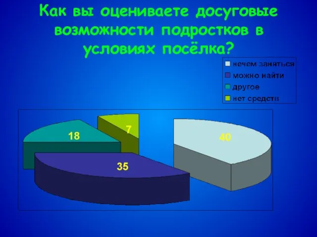 Как вы оцениваете досуговые возможности подростков в условиях посёлка?