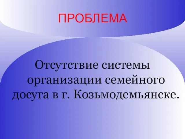 ПРОБЛЕМА Отсутствие системы организации семейного досуга в г. Козьмодемьянске.