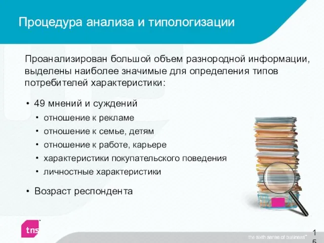 Процедура анализа и типологизации Проанализирован большой объем разнородной информации, выделены наиболее значимые