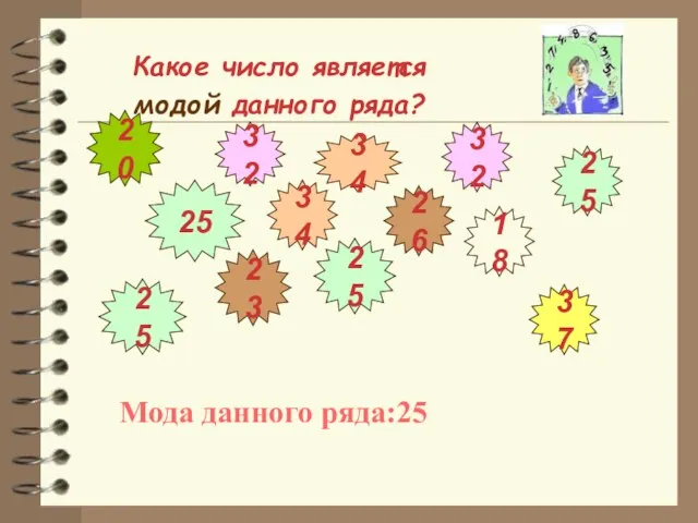 Какое число является модой данного ряда? 26 34 34 32 25 32