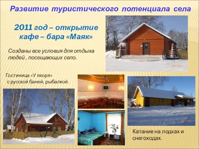 2011 год – открытие кафе – бара «Маяк» Созданы все условия для