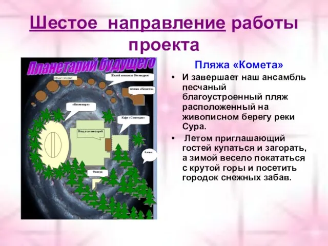 Шестое направление работы проекта Пляжа «Комета» И завершает наш ансамбль песчаный благоустроенный