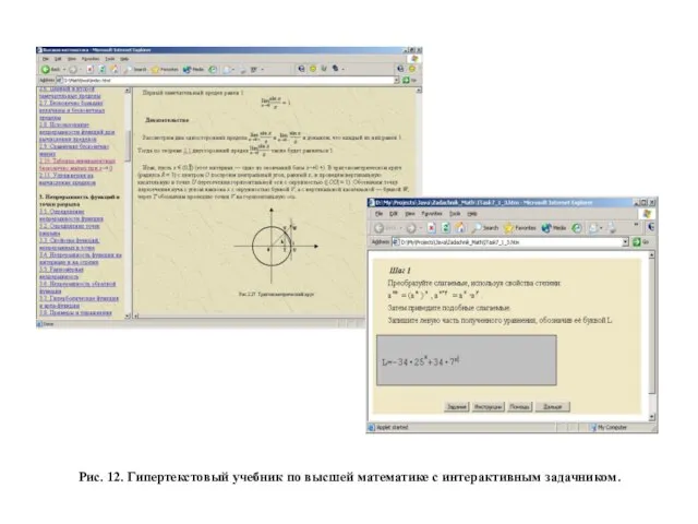 Рис. 12. Гипертекстовый учебник по высшей математике с интерактивным задачником.