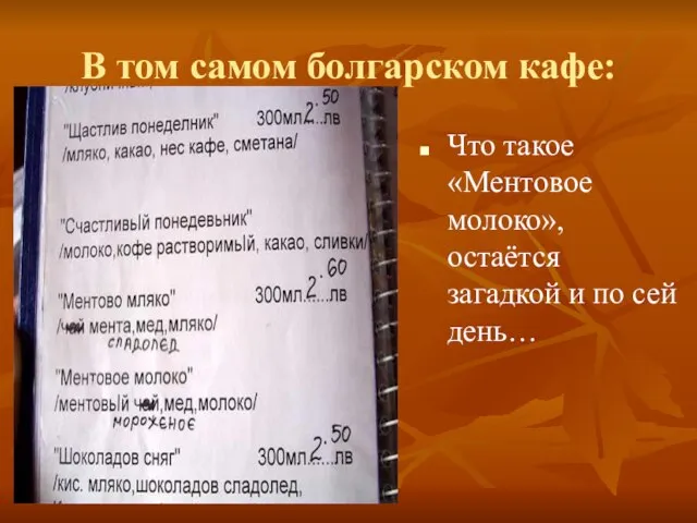 В том самом болгарском кафе: Что такое «Ментовое молоко», остаётся загадкой и по сей день…