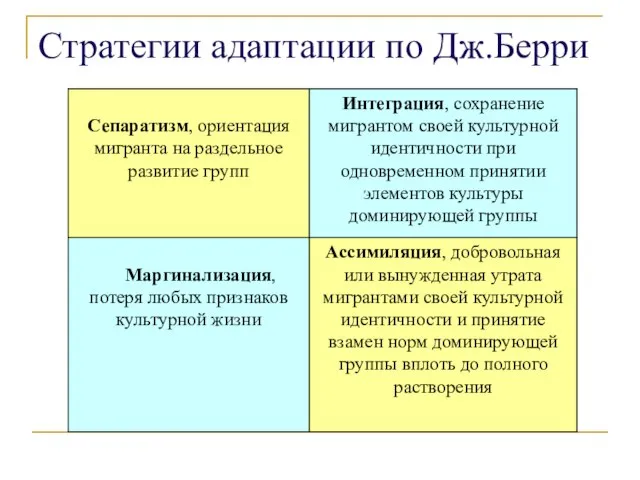 Стратегии адаптации по Дж.Берри