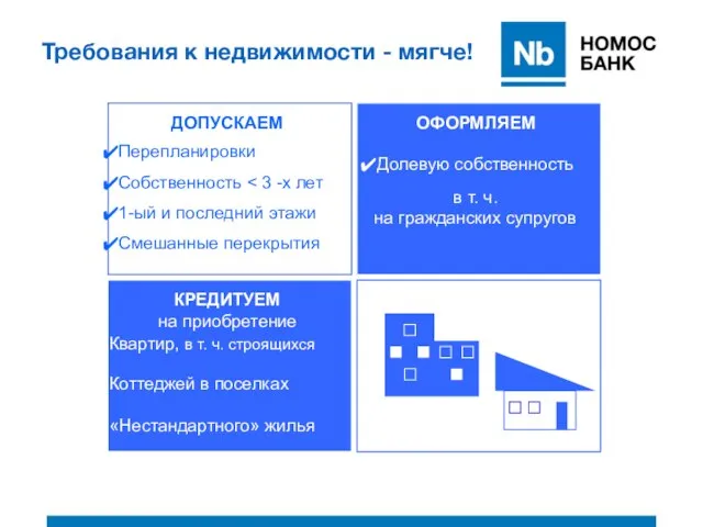 Требования к недвижимости - мягче! ОФОРМЛЯЕМ ДОПУСКАЕМ Перепланировки Собственность 1-ый и последний